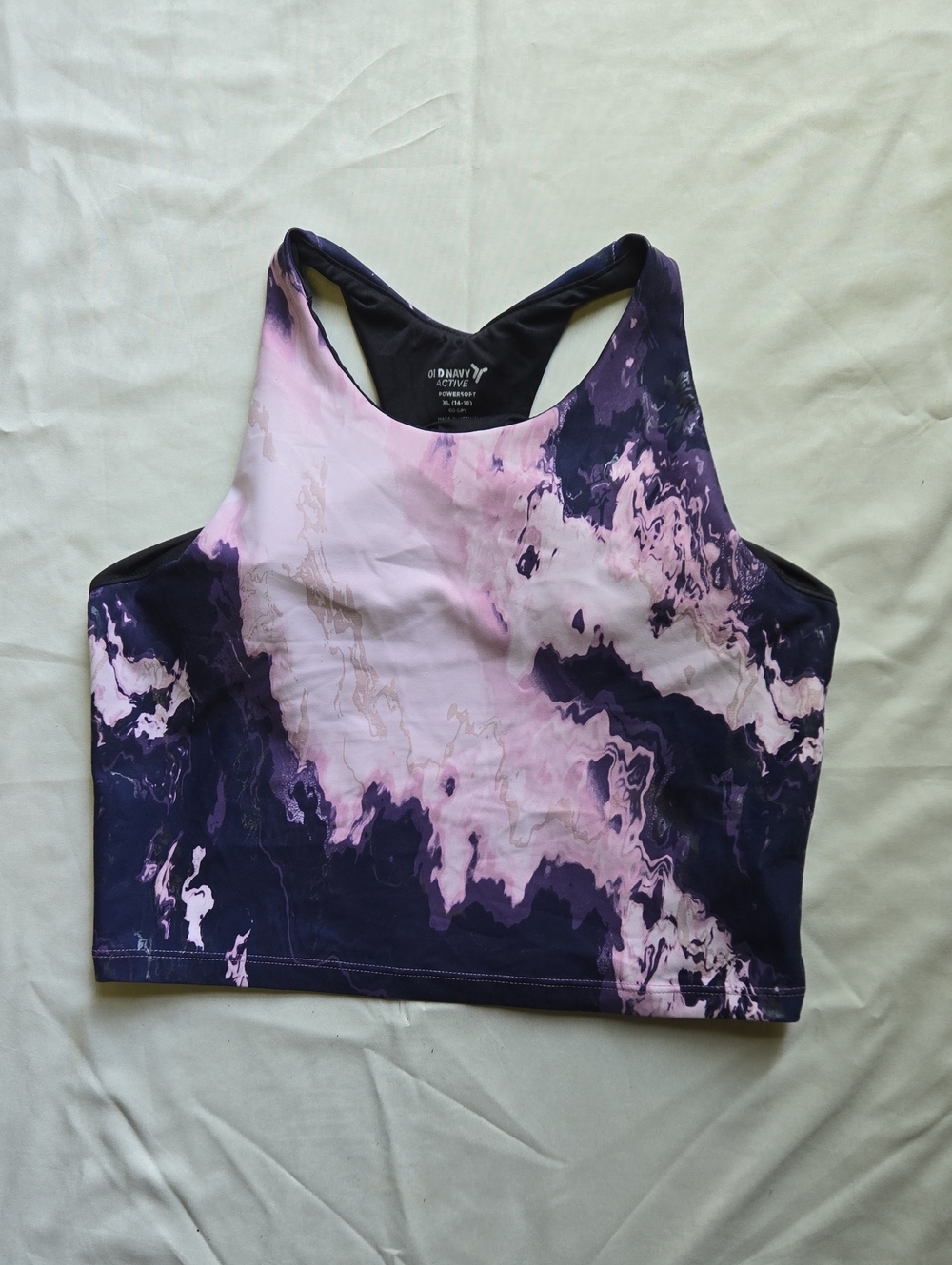 Old Navy Black Tank with Pink and Purple Tie-Dye Side sports bra